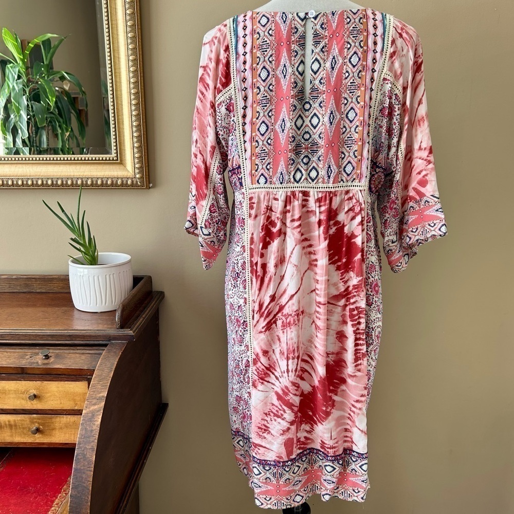 Sundance Wild Provence Mixed Print Keyhole Kimono Peasant Dress V-Neck Size S - Picture 6 of 10